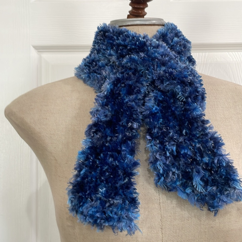 Winter scarf blue luxury wrap plush fuzzy boa warm fluffy soft 62 inches